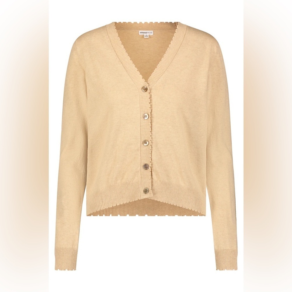 Minnie Rose Cotton/Cashmere Blend Frayed Cardigan |Size XS|